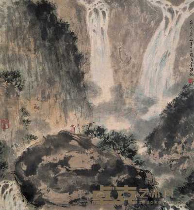 傅抱石 观瀑图 镜心 55.5×51cm